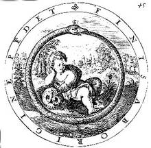 Ouroborus, death and rebirth, skull and child