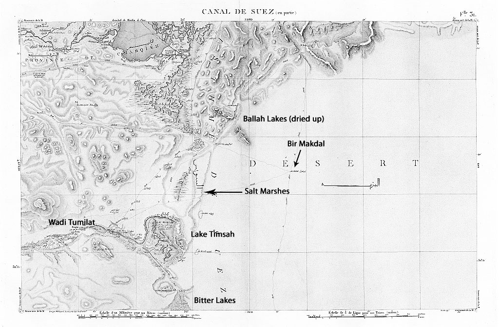 Cartes Topographique de l’ Égyptemap showing marshland between Timsah and Ballah lake systems as well as Bir Makdal
