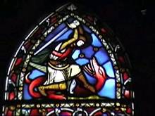 White knight slays red dragon, Lichfield Cathedral